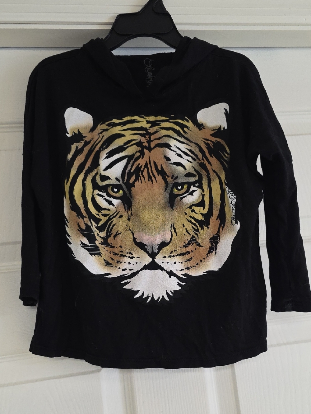 Lauren Moshi Black Hoodie with Tiger Face Graphic